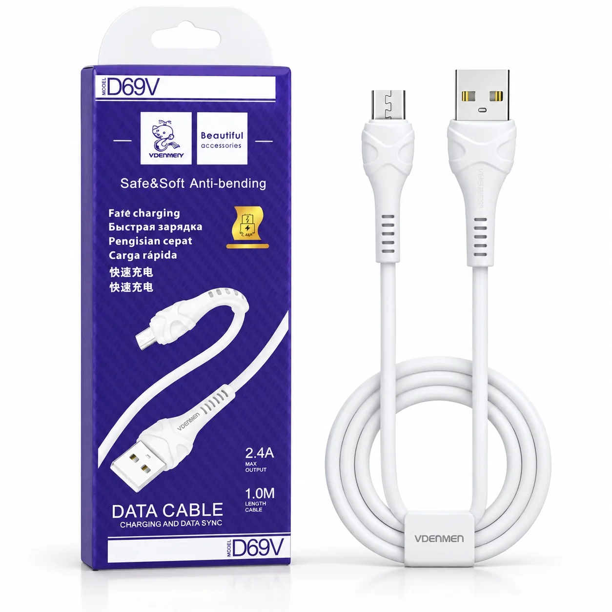 کابل شارژ و انتقال داده میکرو یو اس بی (Micro USB) ویدنمن مدل D69V