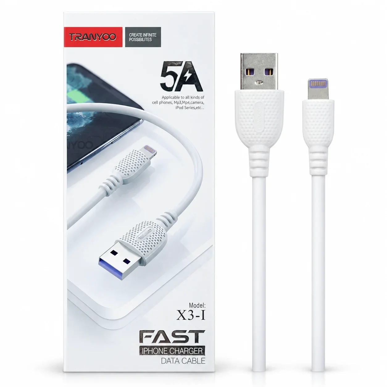 کابل تبدیل USB به Lightning ترانیو (Tranyoo) مدل T-X31 طول 1 متر با جریان 5 آمپر